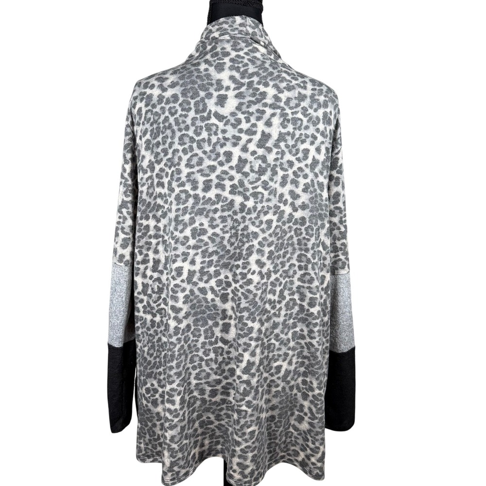 Leopard colorblock long Sleeve Open Front Cardigan Women 2X cozy sweater plus - Picture 3 of 10